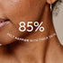 Close-up of a person's ear with a gold earring, featuring text about skin satisfaction.